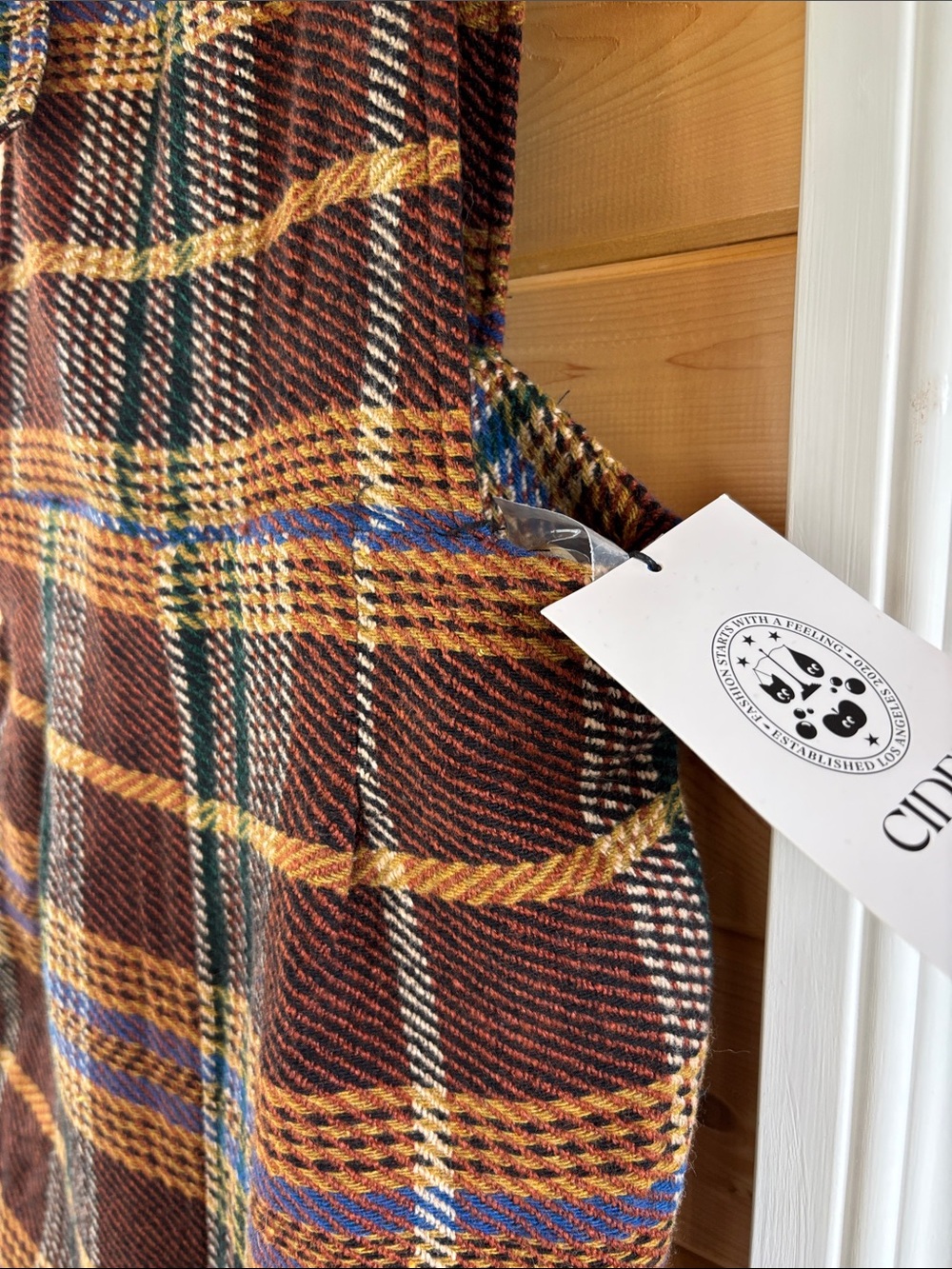 Cider NWT Plaid Brown Wide-Leg Pinafore Jumpsuit - Picture 3 of 5